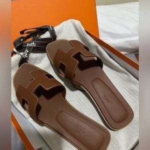 Hermes Gold Oran Sandals
